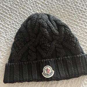 Moncler Cable Knit Wool Beanie Black
